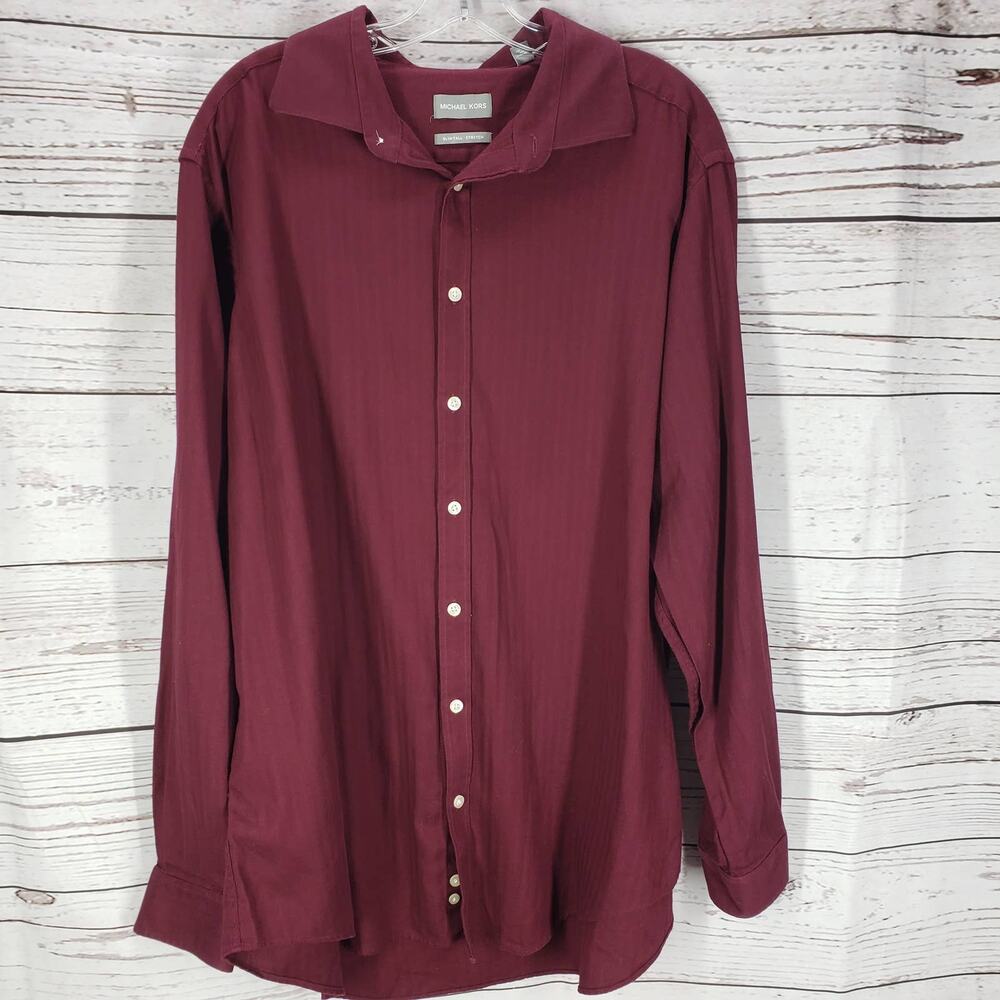 Michael Kors Maroon Slim Tall Stretch Button Up Long Sleeve Shirt Size 36/37